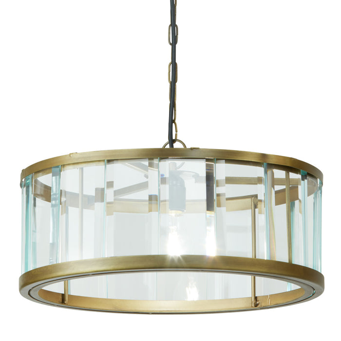 17" W Angelina Gold Metal and Beveled Glass Pendant. Shade closeup-On