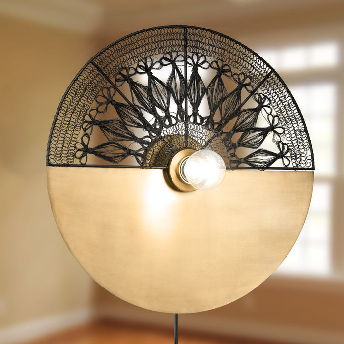 17.5" H Gold/Black Modern Indoor Plug In Wall Sconce in a softly blurred room setting.