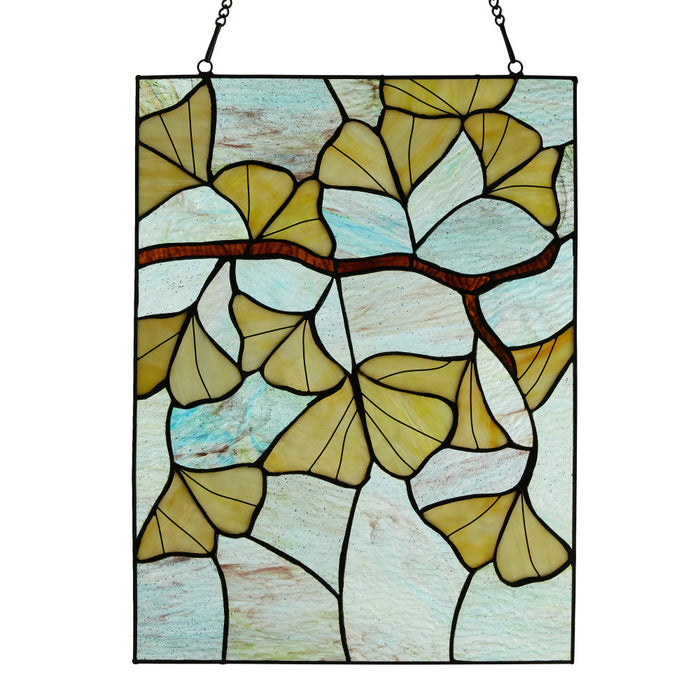 17.5"H Ginkgo Leaf Stained Glass Window Panel -Backlit