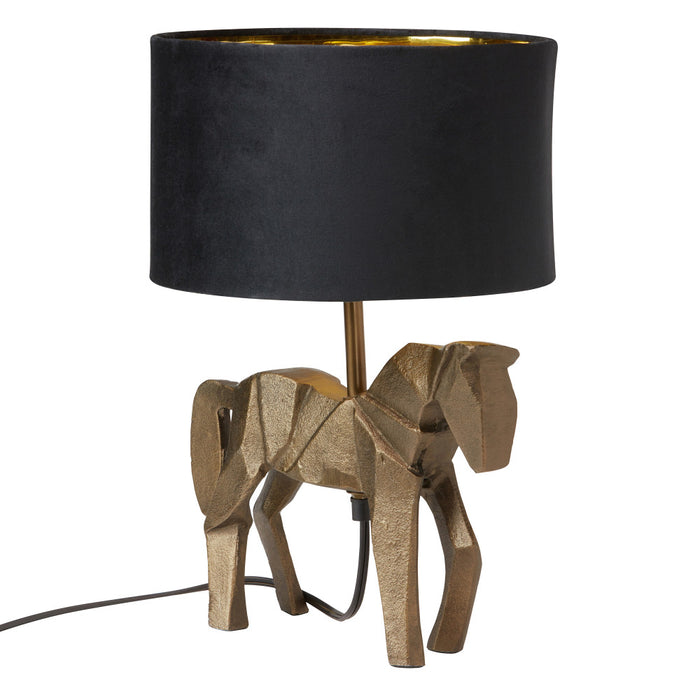 17.75 H Gold Origami Horse Base Table Lamp with Black Drum Shade-Off