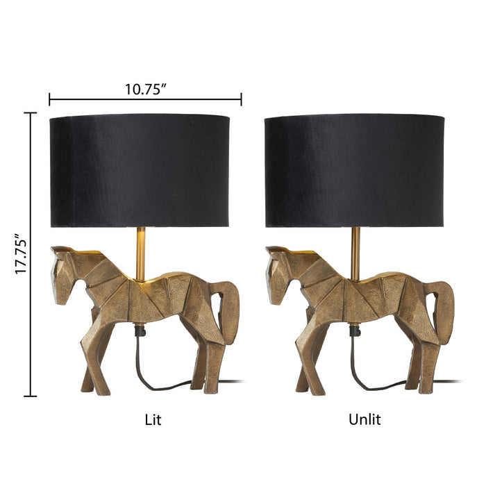 17.75 H Gold Origami Horse Base Table Lamp with Black Drum Shade