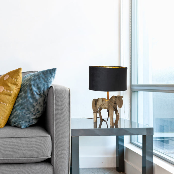 17.75 H Gold Origami Horse Base Table Lamp with Black Drum Shade