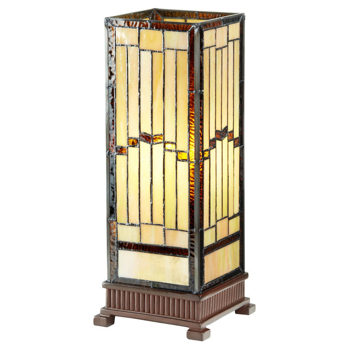17"H Tiffany Style Stained Glass Rustic Hurricane Lamp. Lit