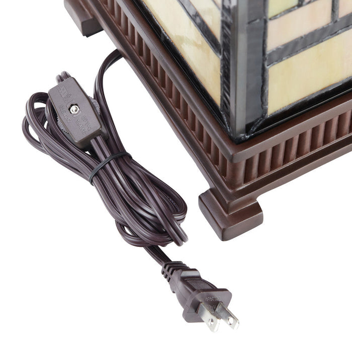 17"H Tiffany Style Stained Glass Rustic Hurricane Lamp. Close up of electrical cord