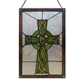18" H Celtic Cross Stained Glass Window Panel-Backlit