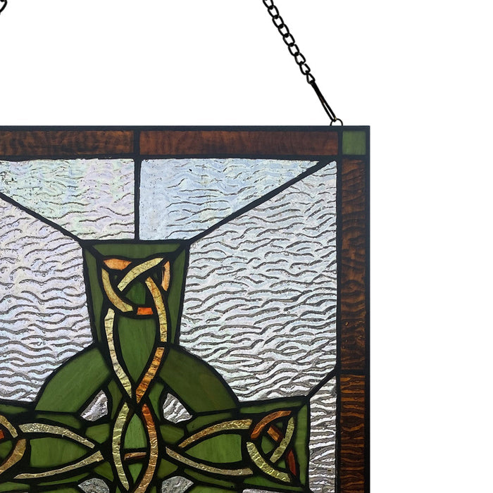 18" H Celtic Cross Stained Glass Window Panel-Closeup