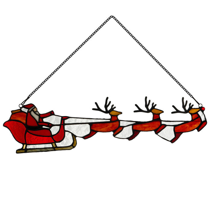 18" W Santa's Sleigh Tiffany-Style Stained Glass Window Panel-Backlit