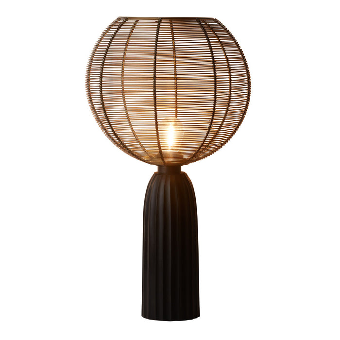 18.5" H Woven Brass Tone Wire Globe Shade Pillar Table Lamp-On