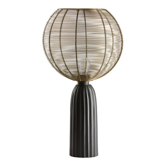 18.5" H Woven Brass Tone Wire Globe Shade Pillar Table Lamp-Off
