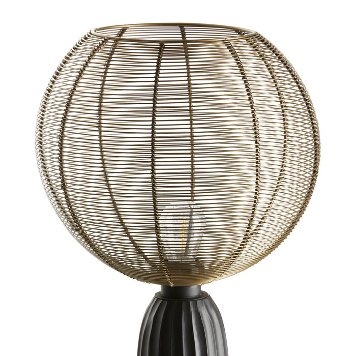 18.5" H Woven Brass Tone Wire Globe Shade Pillar Table Lamp-Shade Closeup, off