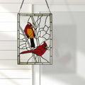 18.5"H Northern Cardinal Songbird Stained Glass Window Panel against a white background
