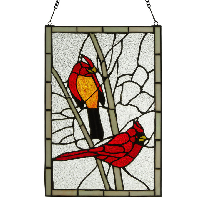 18.5"H Northern Cardinal Songbird Stained Glass Window Panel-Backlit
