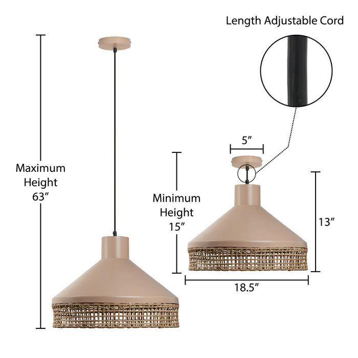 18.5"W 1-Light Jessica Metal and Cane Transitional Pendant