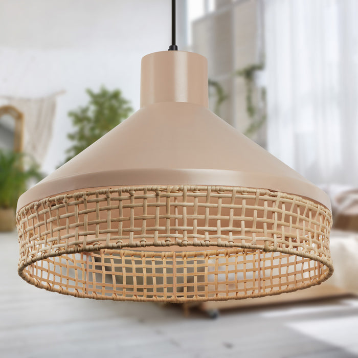 18.5"W 1-Light Jessica Metal and Cane Transitional Pendant