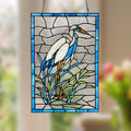 River of Goods 18-Inch Majestic Crane Stained Glass Window Panel with a blurred background