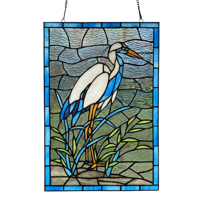 18-Inch Majestic Crane Stained Glass Window Panel-Backlit