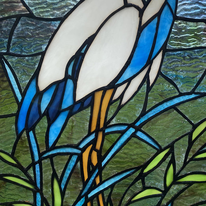 18"H Majestic Crane Stained Glass Window Panel