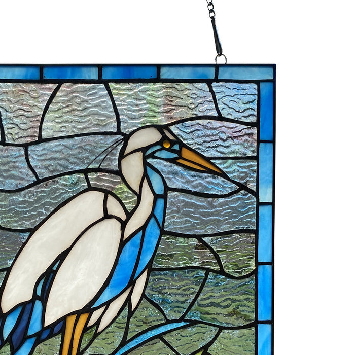 18"H Majestic Crane Stained Glass Window Panel