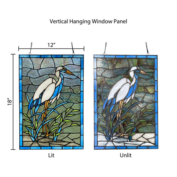 18"H Majestic Crane Stained Glass Window Panel
