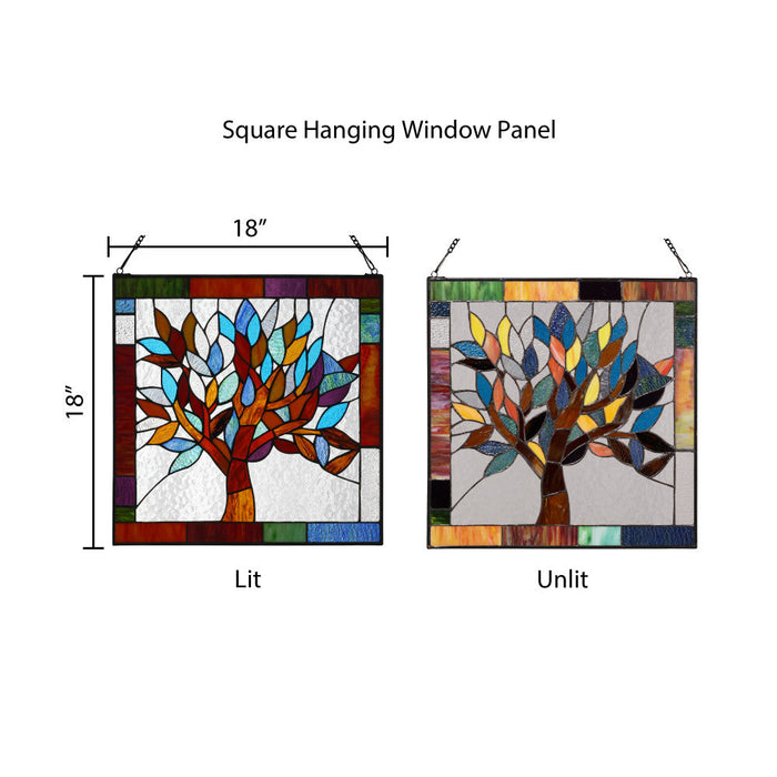 18"H Tiffany Style Stained Glass Mystical World Tree Window Panel