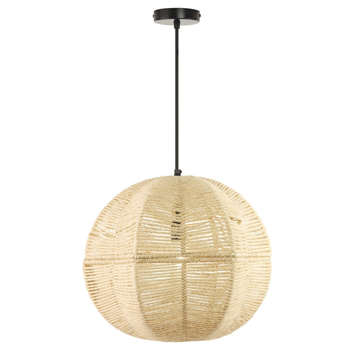 19" W Estelle Bohemian Ivory Jute Globe Shade Pendant-On