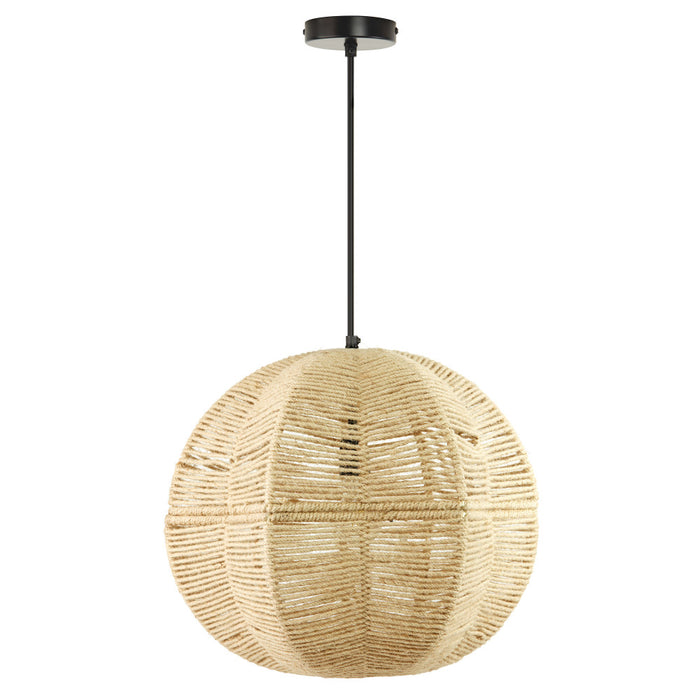 19" W Estelle Bohemian Ivory Jute Globe Shade Pendant-Off