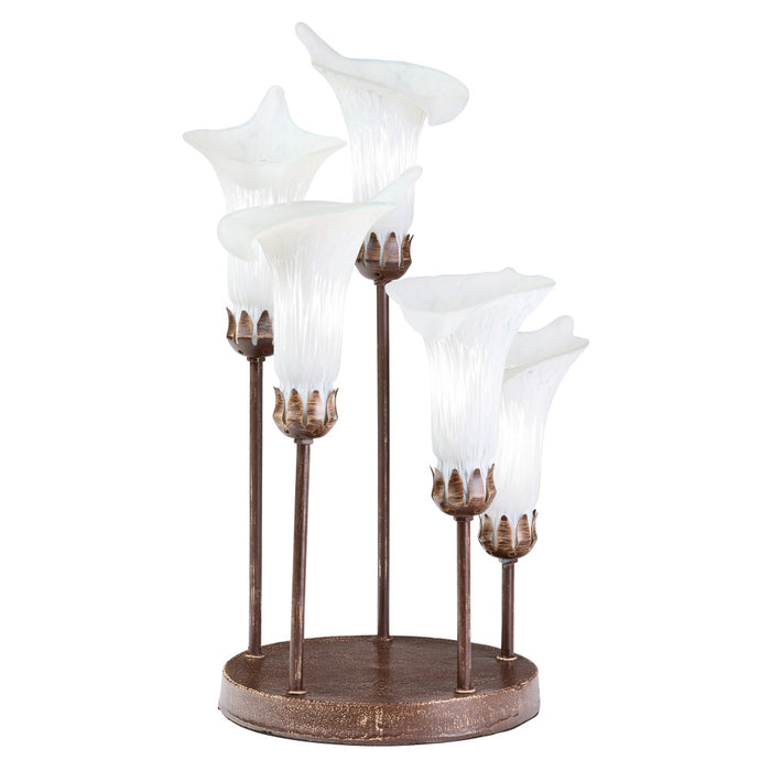 19.5" H Calla Lily Bronze Base with White Glass Bell Shades Candlestick Table Lamp-On