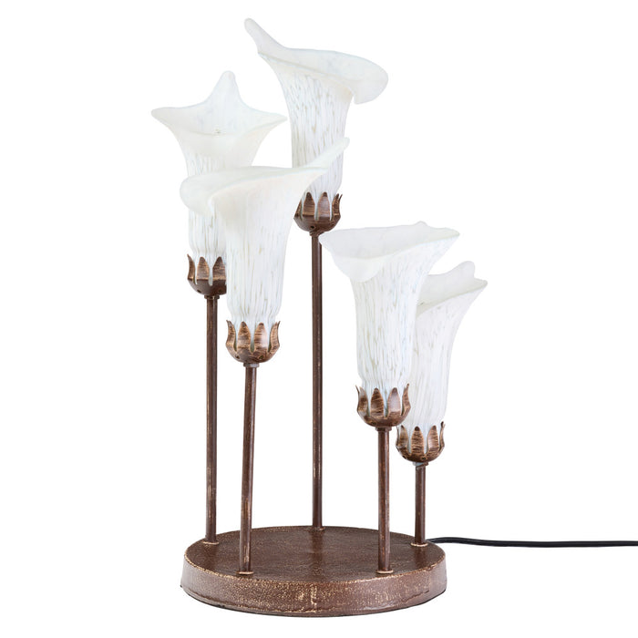 19.5" H Calla Lily Bronze Base with White Glass Bell Shades Candlestick Table Lamp-Off