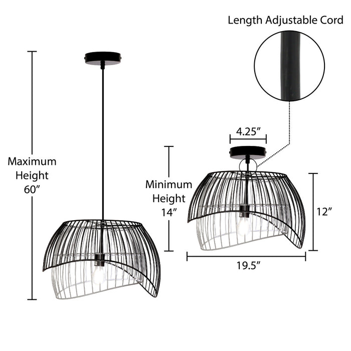 19.5" W Lisa Industrial Black and White Dome Shade Pendant