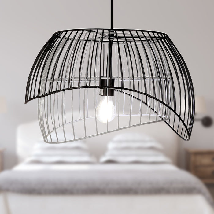 19.5" W Lisa Industrial Black and White Dome Shade Pendant