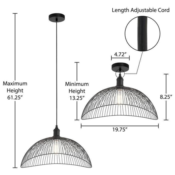 19.75" 1-Light Brigitte Pendant Light Black