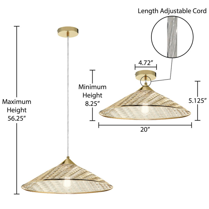 20" 1-Light Rosalinde Pendant Light Gold