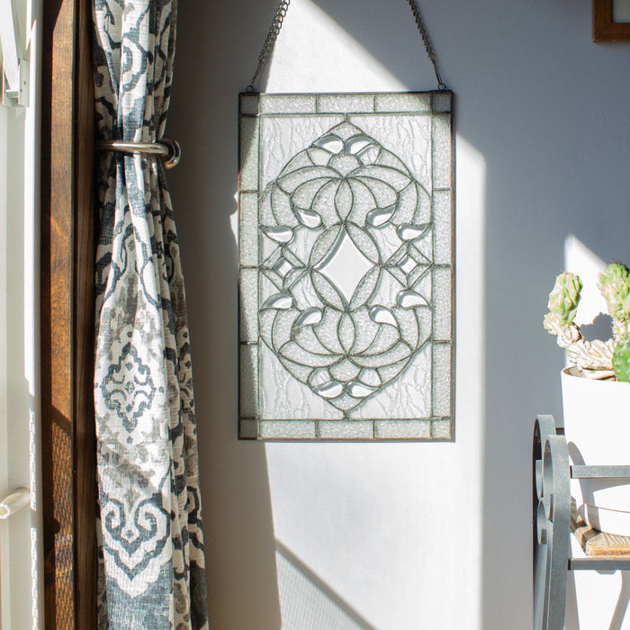 20" H Clear Floral Beveled Glass Window Panel