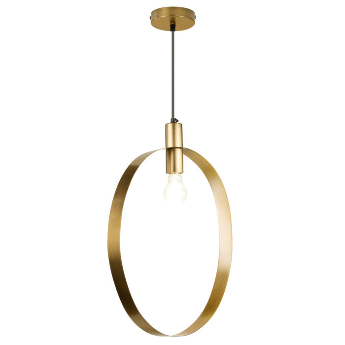 20" H Modern Brushed Gold Oval Shade Pendant-On
