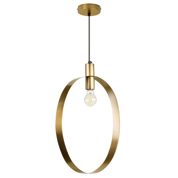 20" H Modern Brushed Gold Oval Shade Pendant-Off