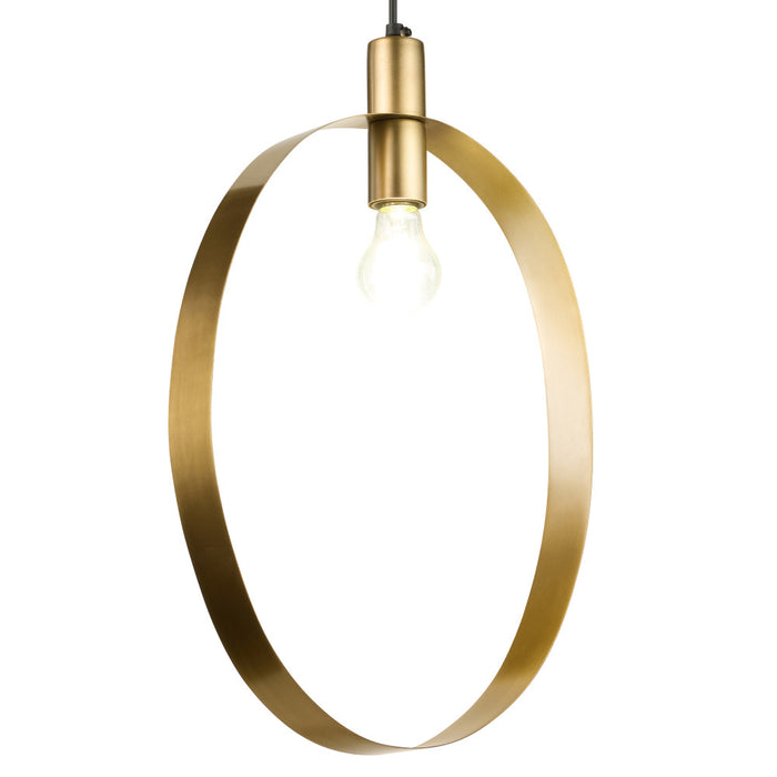 20" H Modern Brushed Gold Oval Shade Pendant-On