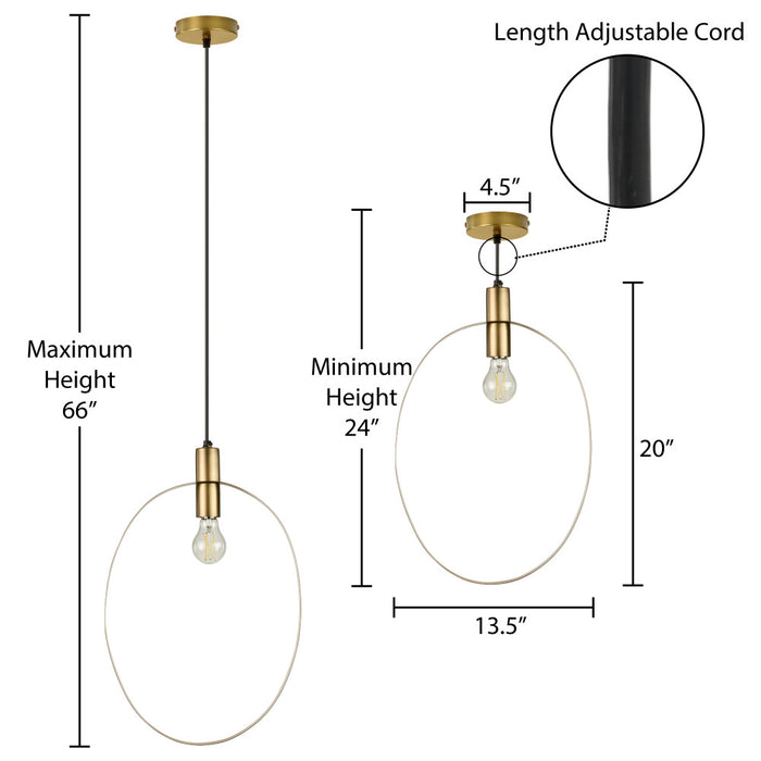 20" H Modern Brushed Gold Oval Shade Pendant