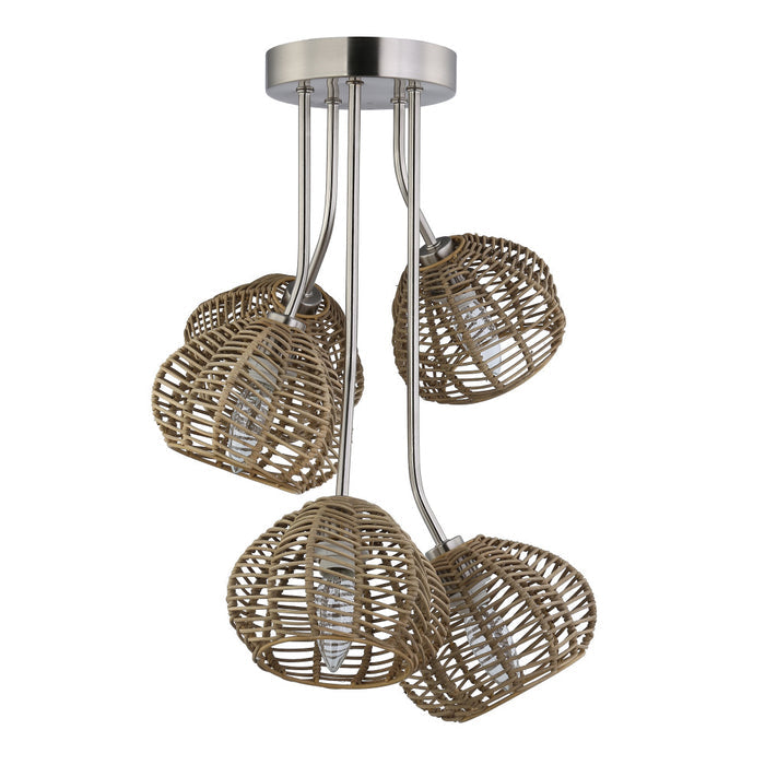 20.5"H Brushed Nickel Five-Branch Rattan Ceiling Light-Off