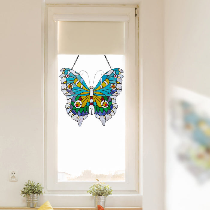 20.5"H Stained Glass Swallowtail Butterfly Window Panel
