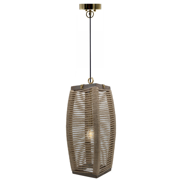20"H Baywater Cylinder 1-Light Rope Pendant-On