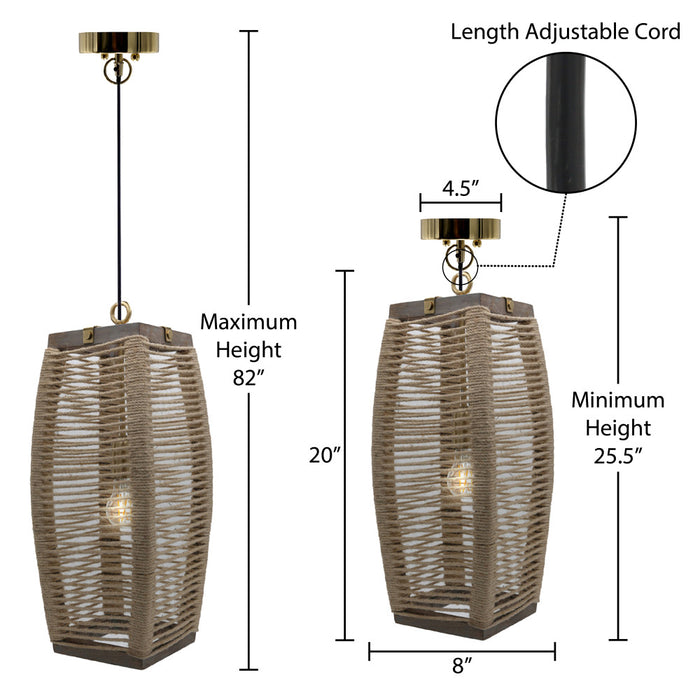 20"H Baywater Cylinder 1-Light Rope Pendant