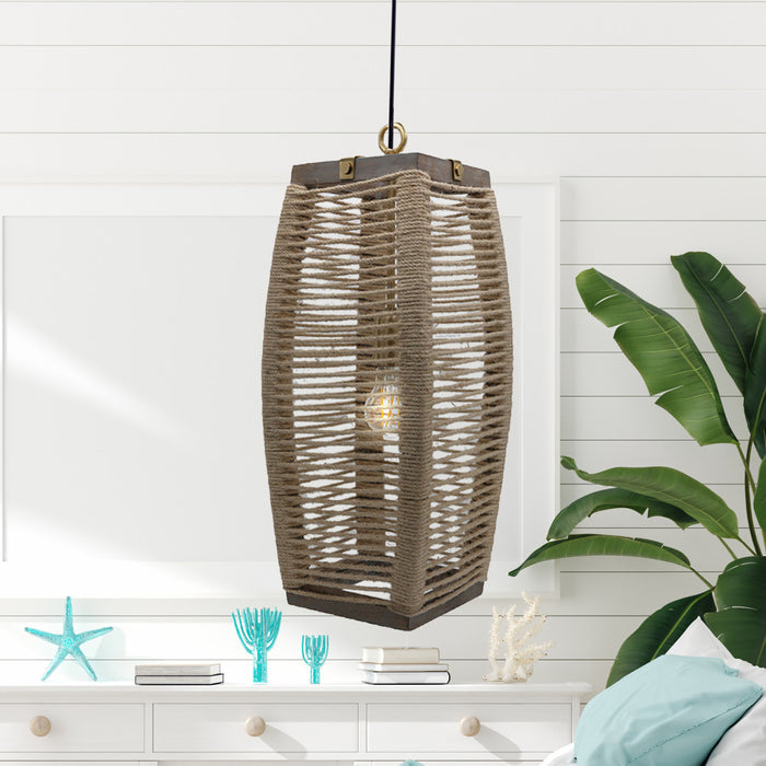 20"H Baywater Cylinder 1-Light Rope Pendant