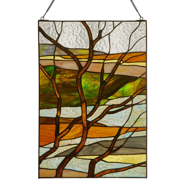 20"H Fall Treescape Stained Glass Window Panel-Backlit