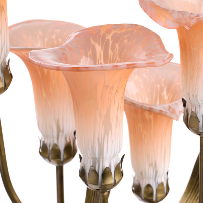 20"H Hand Blown Glass 5 Calla Lily Uplight Accent Lamp. Close up of shades unlit