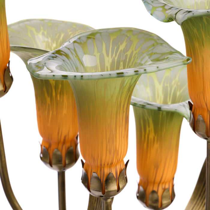 20"H Hand Blown Glass 5 Calla Lily Uplight Accent Lamp. Closeup of shades unlit