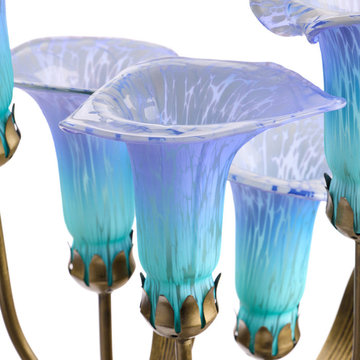 20"H Hand Blown Glass 5 Calla Lily Uplight Accent Lamp. Close up of shades unlit
