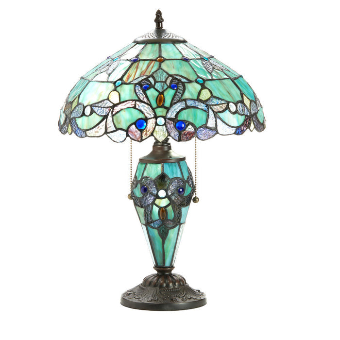 20"H Tiffany Style Magna Carta Stained Glass Double Lit Table Lamp-On