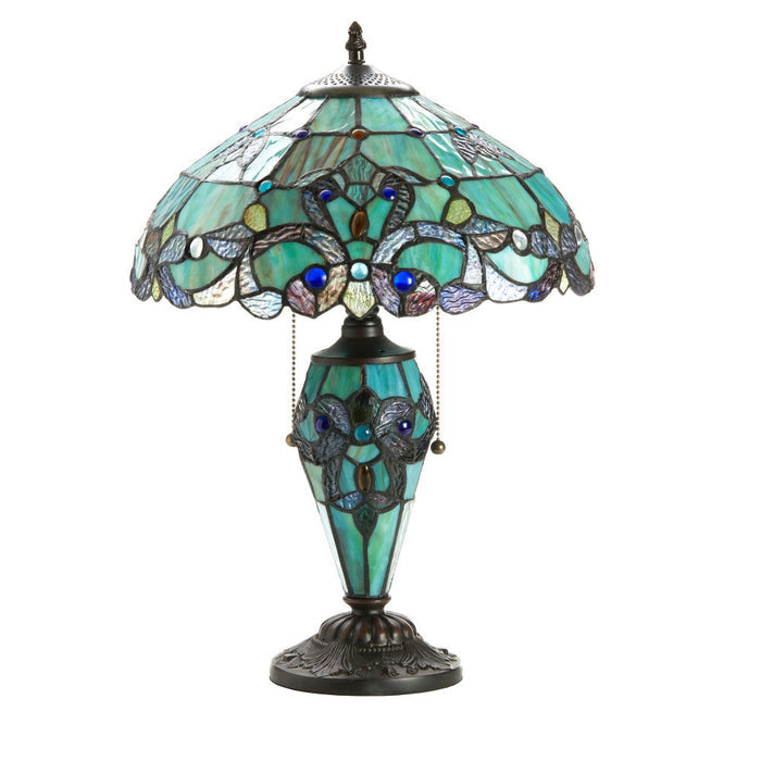 20"H Tiffany Style Magna Carta Stained Glass Double Lit Table Lamp-Off