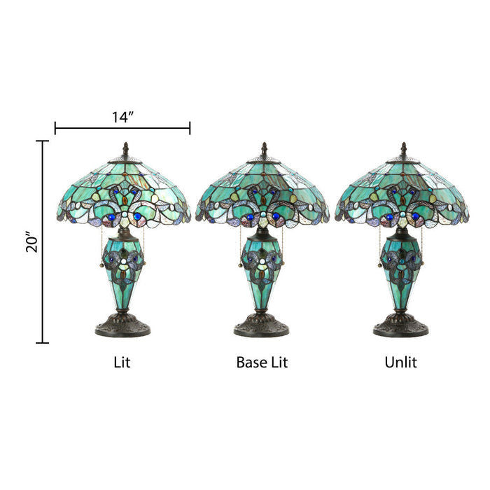 20"H Tiffany Style Magna Carta Stained Glass Double Lit Table Lamp