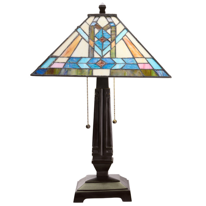 21" H Amberly Tiffany-Style Stained Glass Empire Shade Candlestick Table Lamp -Lit